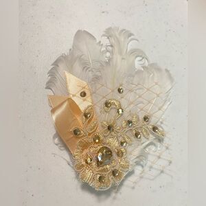Birdcage veil lace feather fascinator hair accessory Bridal dance formal flapper
